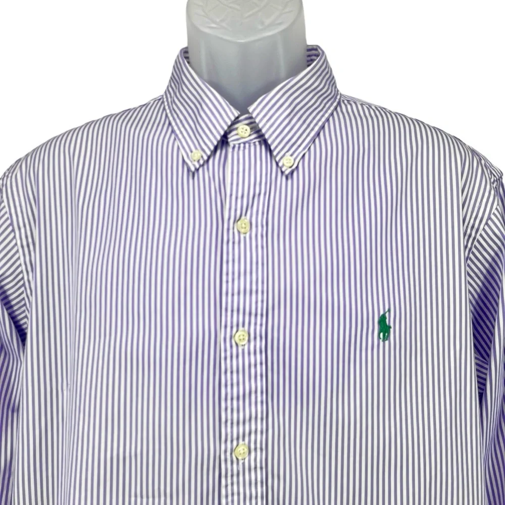 Polo Ralph Lauren | Mens XL | Slim Fit Purple & White Stripe L/S Button Up Shirt